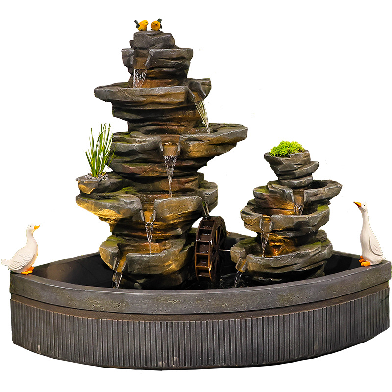 Bonsai Garden With Pond - Garten-Fischteich-Wasserlandschaftsgestaltung, Balkon-Felsenbrunnen-Bonsai, Garten-Wasserdekoration für den Außenbereich