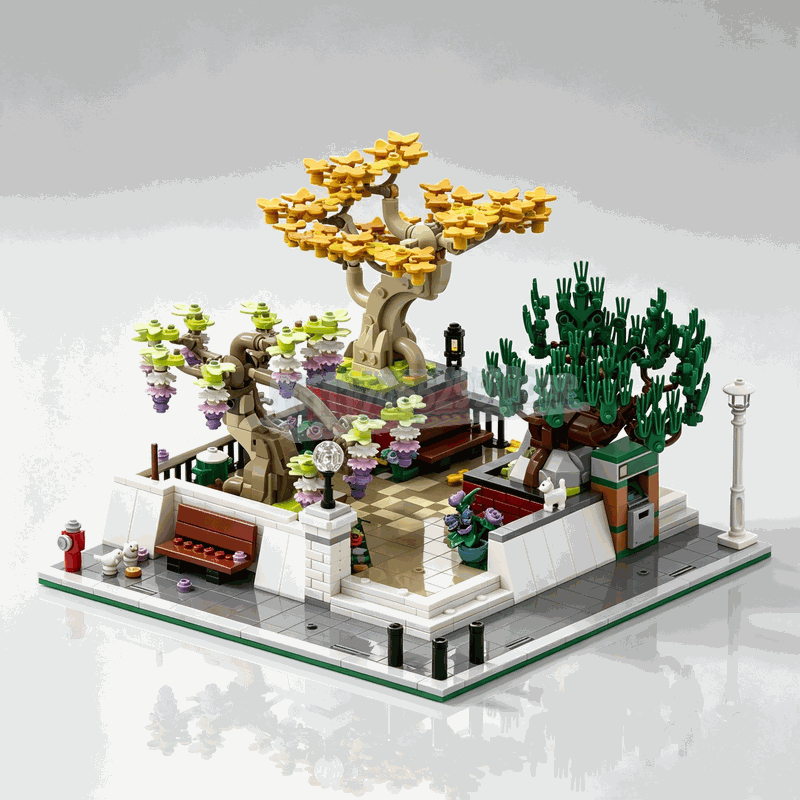 Bonsai Garden Lego - 1309-teiliger Eckpark-Bonsai-Baum-Bausatz, Modulares Garten-Straßenlandschaftsmodell, DIY-Montageset, Heimdekoration,